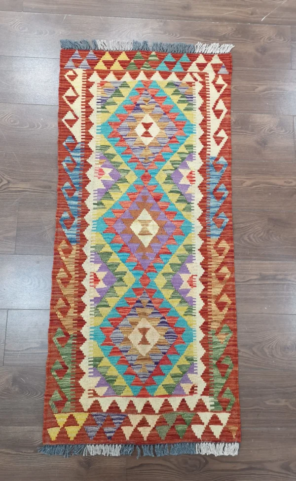 Handmade Afghan Kilim Short Runner - Image 7